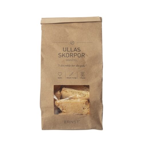 Påse med Ullas skorpor med smak av mandel från ERNST.