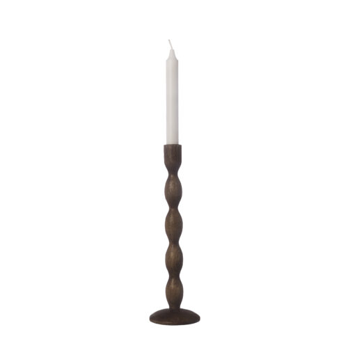 ERNST ljusstake i mörkbrunt trä 31cm hög med rundad form.