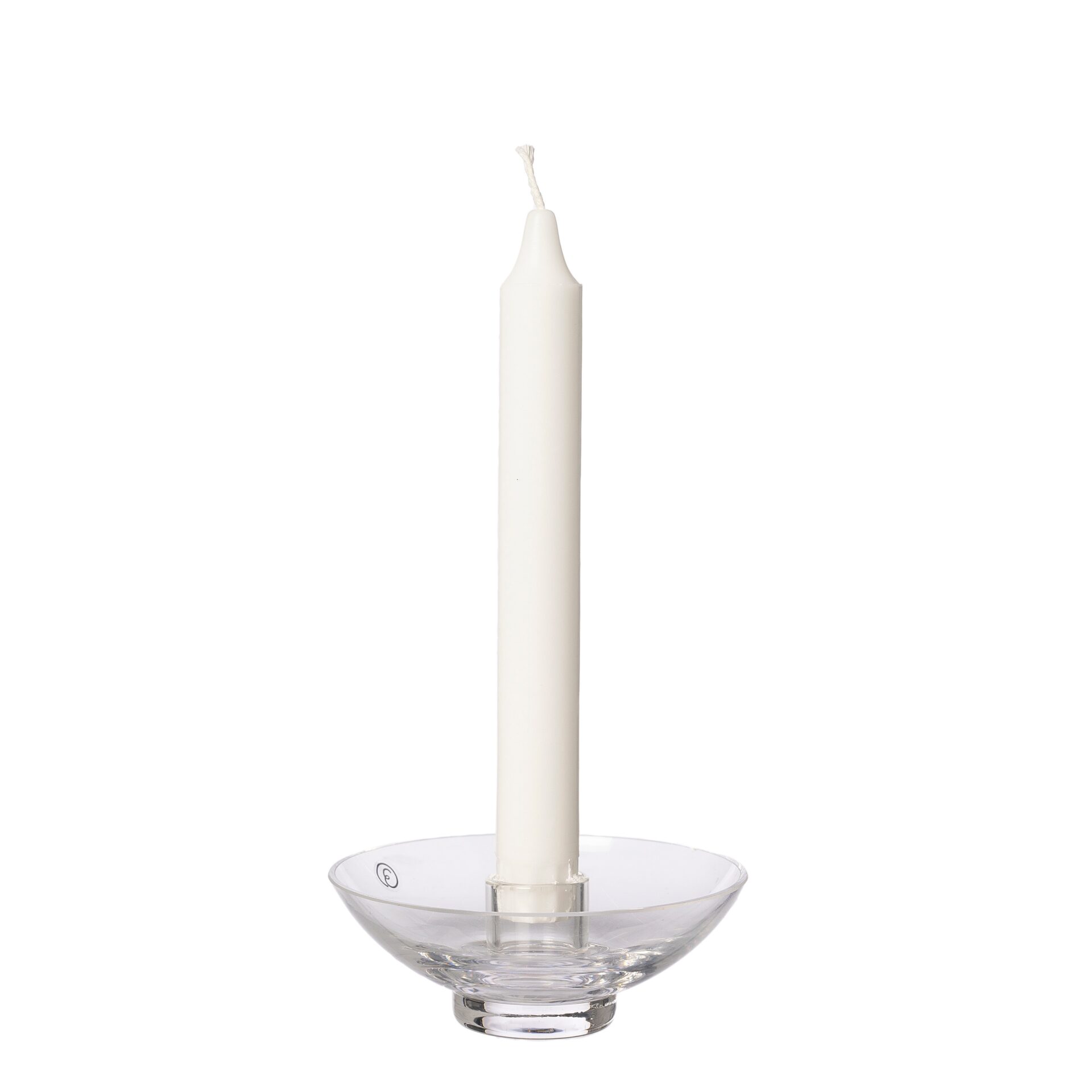 Ljusstake i glas 11cm från ERNST med droppskål för kronljus.