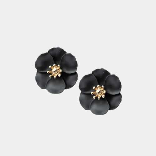 Blomörhängen med clips i svart med guldig mitt från Bow19.