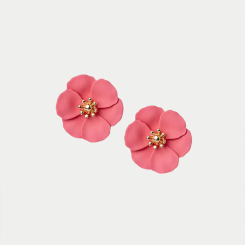 Blomörhängen i korall med guldig mitt från Bow19.