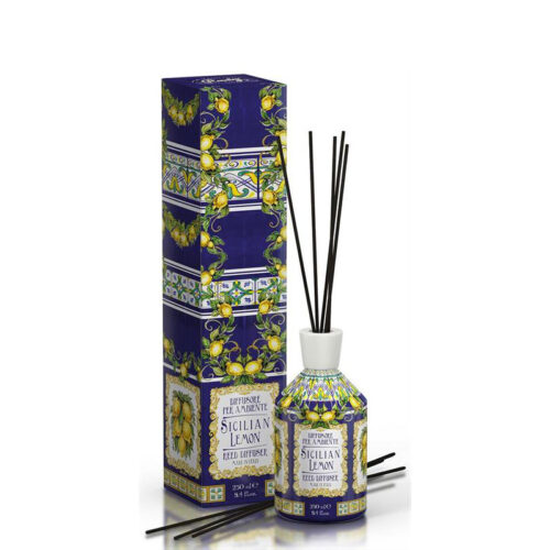 Doftpinnar sicilian lemon på 250ml med förpackning från Saponi.