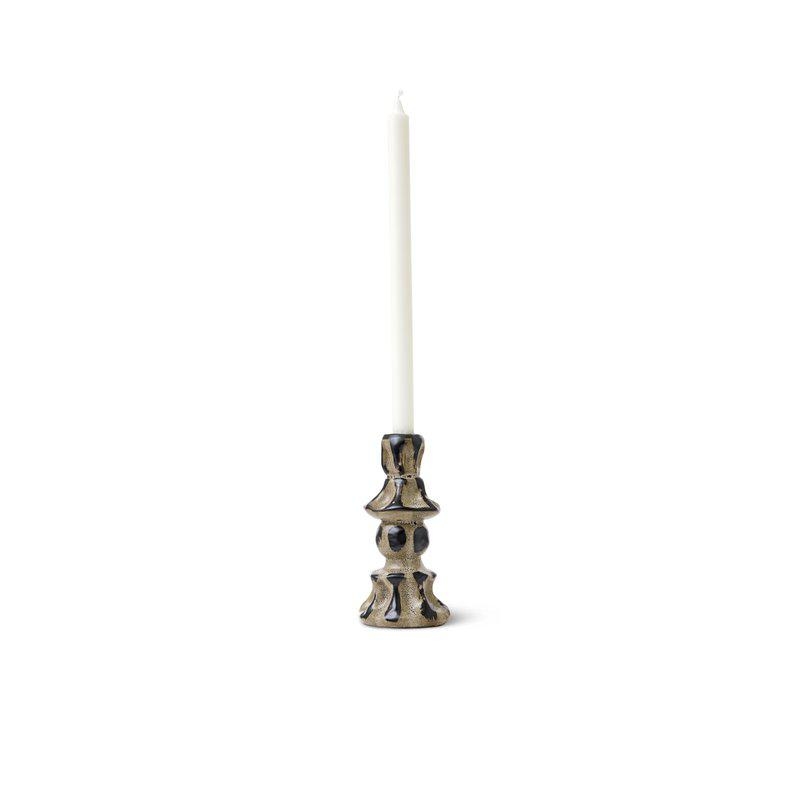 Randig ljusstake Tulip i brun och beige och storlek M i stengods från Jakobsdals.