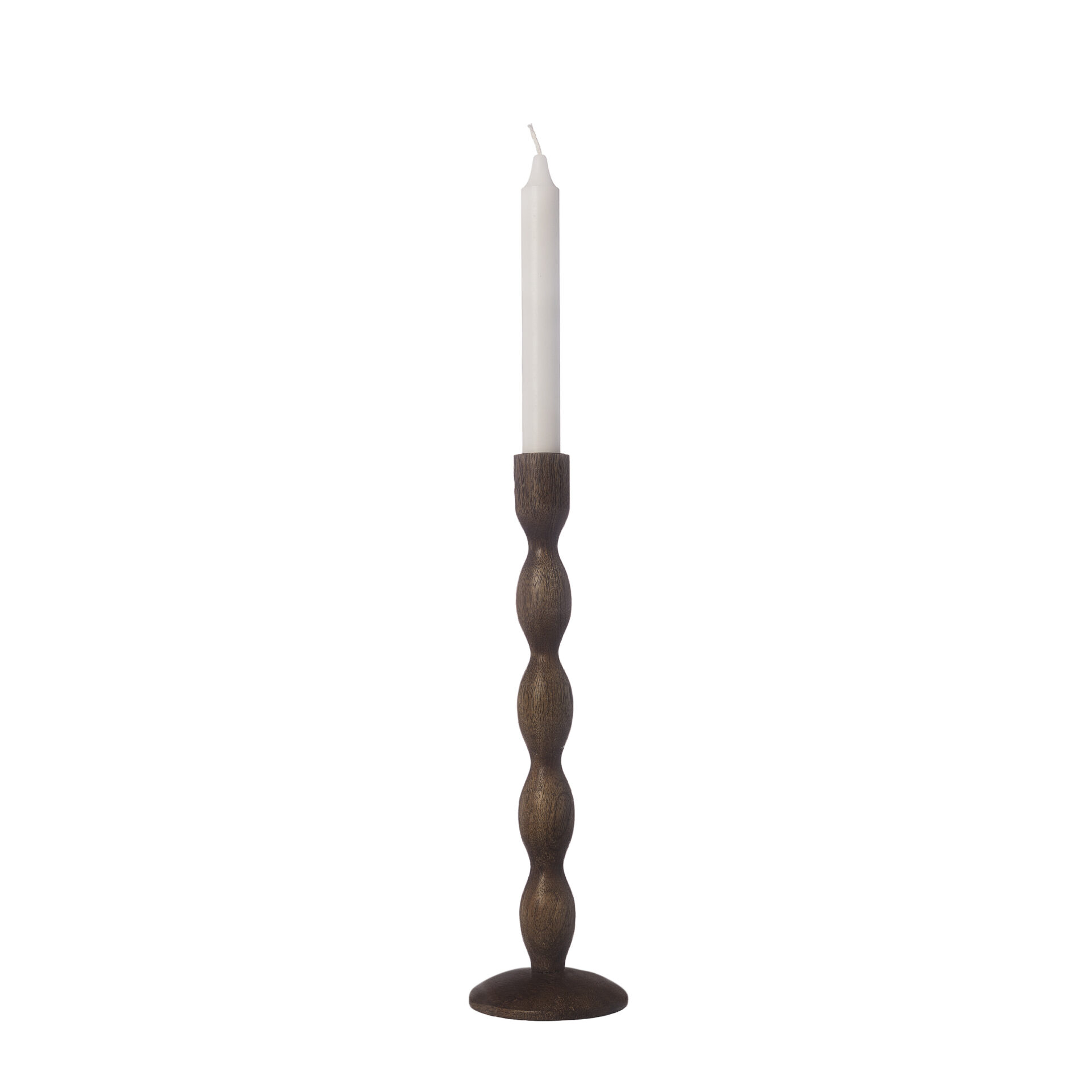 ERNST ljusstake i mörkbrunt trä 31cm hög med rundad form.